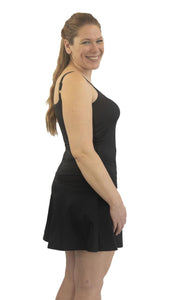 Post mastectomy clothing or mastectomy activewear with compression power with breast prosthesis included without pocketed bra or broadband bra elastic in black