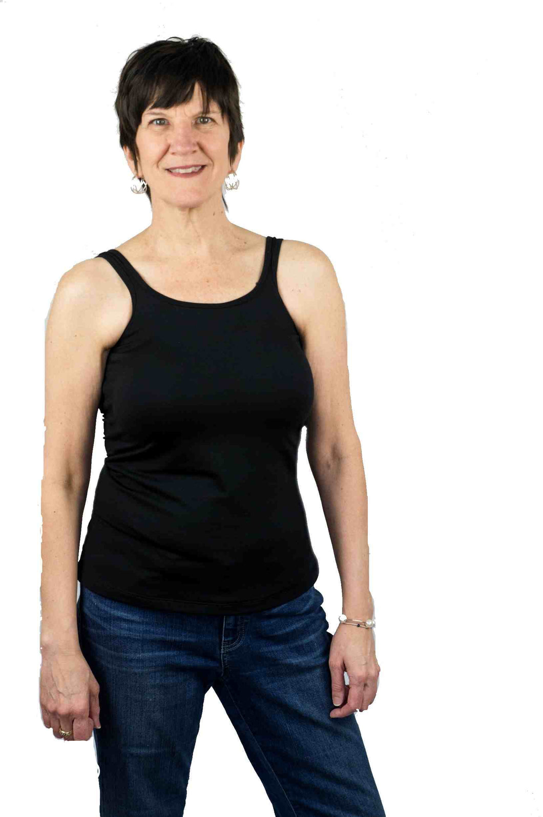 Post mastectomy clothing without bra band with prosthesis in black small medium large xlarge