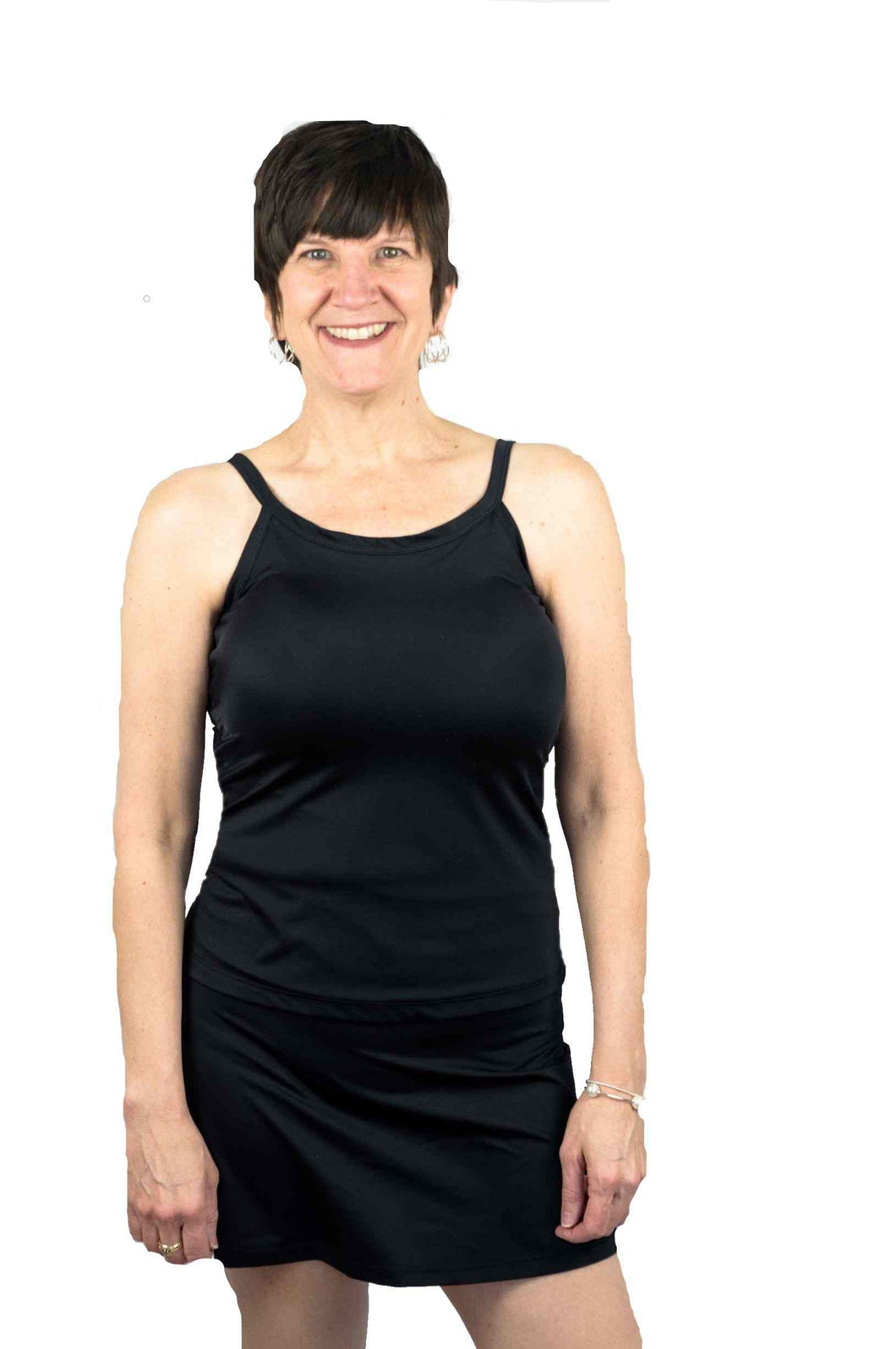Post mastectomy bathing suit with breast forms or breast prosthesis sewn in and without shelf bra or pocketed bra on lymphedema scars or mastectomy scars