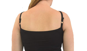 Mastectomy tankini or activewear with adjustable straps and built-in breast prosthesis without elastic on sensitive skin or scars after breast cancer surgery or mastectomy surgery